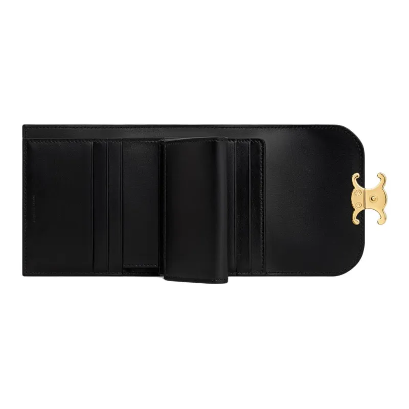 CELINE Lacquered Finish Cow Leather Wallet Small Size Women's Black-3