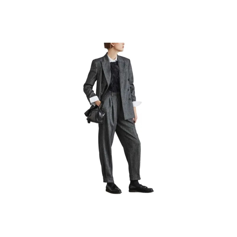 Brunello Cucinelli Herringbone Motif Double Breasted Blazer-1