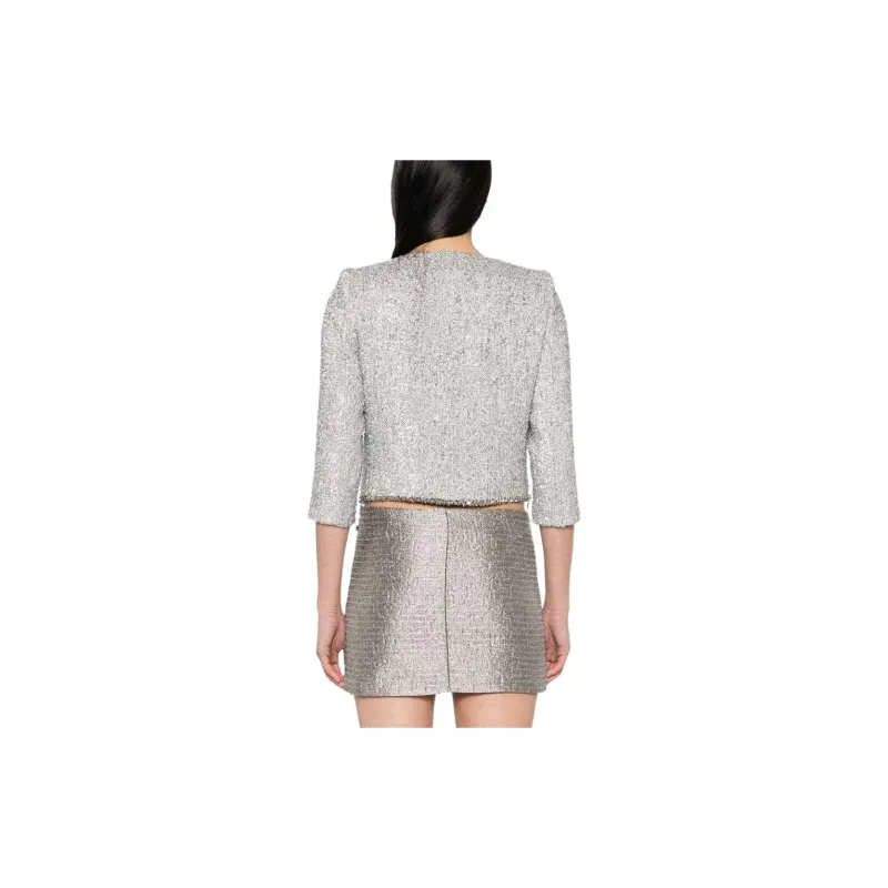 Elisabetta Franchi Collarless Tweed Cropped Jacket-2