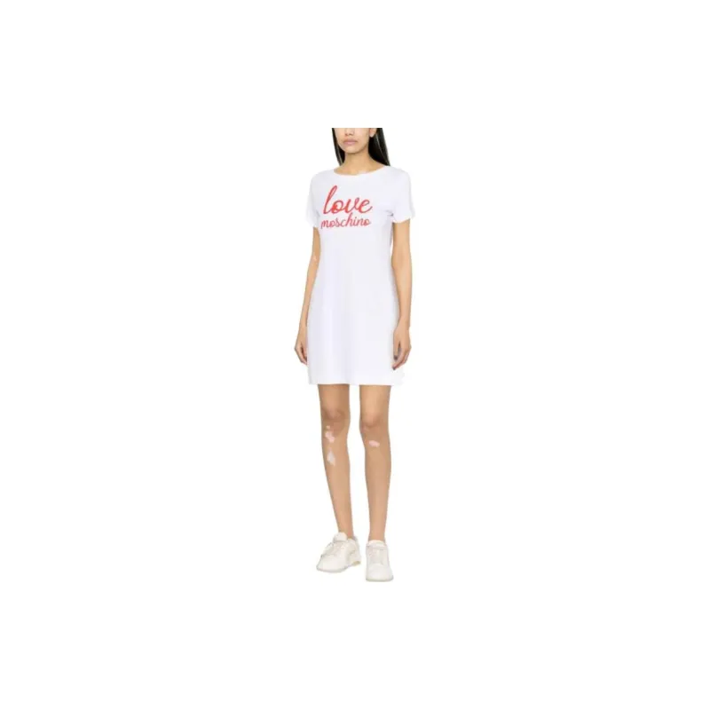 LOVE MOSCHINO Logo print Cotton T shirt Dress-1