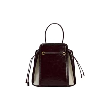 ZARA Cotton Bucket Bags Handbags Mini Women's Dark Brown