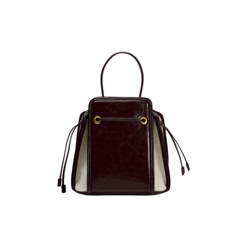 ZARA Cotton Bucket Bags Handbags Mini Women's Dark Brown-0