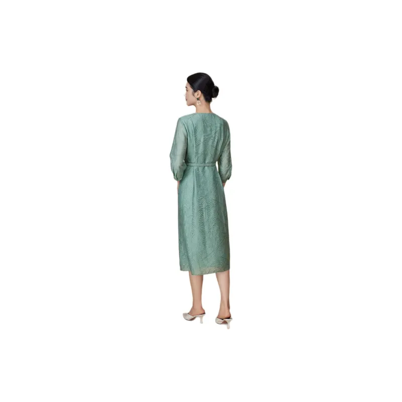 BBLLUUEE Long Sleeved Dress Women's Teal Green-5