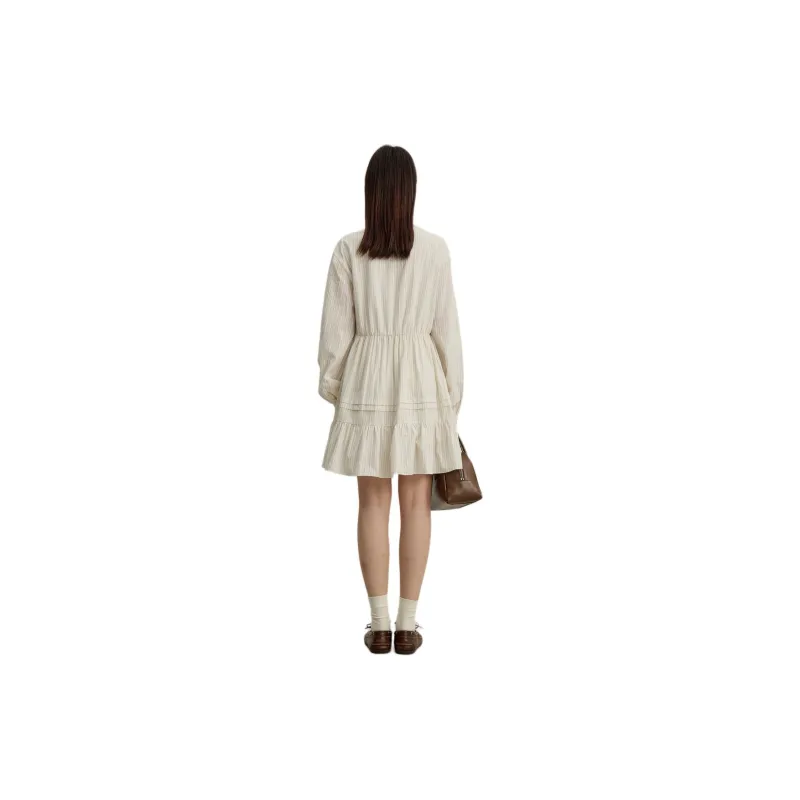 Omont Long Sleeved Dress Women's Ecru Stripes-0