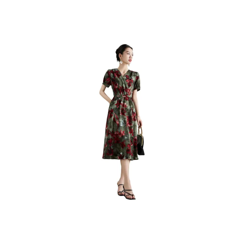 Mylan Short Sleeved Dresses Women's Large Green Floral-1