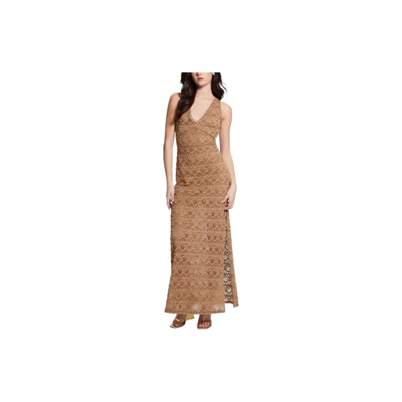 GUESS Liza Lace Maxi Dress Sleeveless Dress Women's Brown-1
