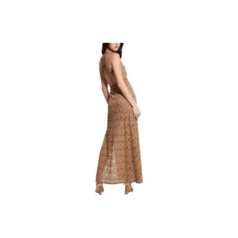 GUESS Liza Lace Maxi Dress Sleeveless Dress Women's Brown-2