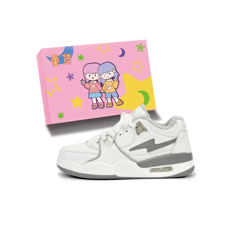 LIANGHUO Warm Slip-Resistant Cushioning Impact Resistance Low-Top Skateboard Shoes Unisex White Gray-2