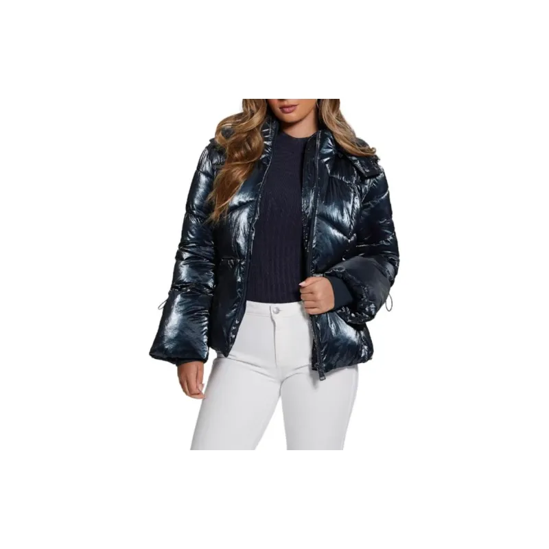 GUESS Paloma Nylon Puffer Hooded Jacket Jackets Coats Women's Marine Blue-2