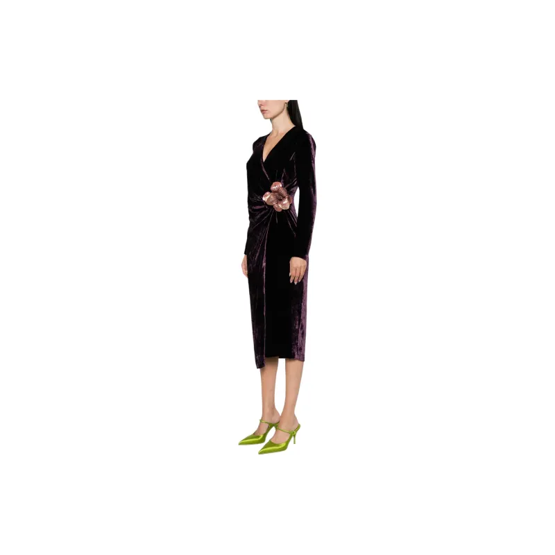 Blumarine Flower appliqué Velvet Midi Dress-3
