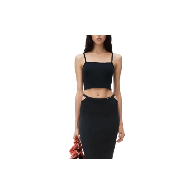 T By Alexander Wang Skinny Woven Label Cami Top Black-1