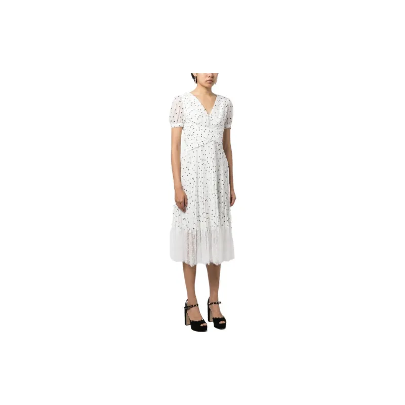 Self-portrait Polka-dot Pleated Midi Dress-3