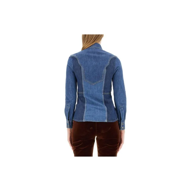 ETRO Floral Embroidered Button Up Denim Shirt-2