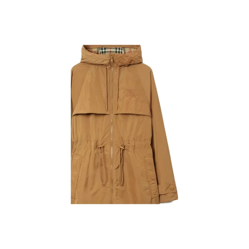 Burberry EKD Zip up Hooded Lightweight Parka In Camel-4