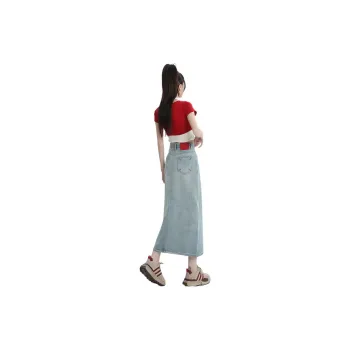 SONGS ALONG Denim Long Skirts Women's Glacier Blue