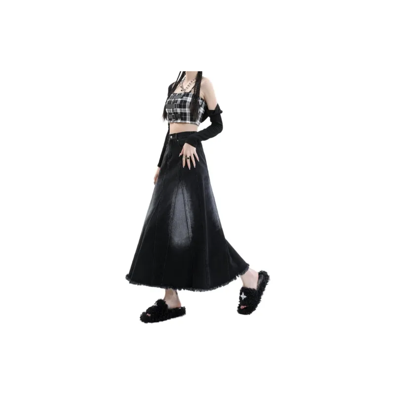 Kazakhstan Denim Long Skirts Women's Black-1