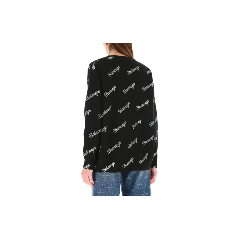 Balenciaga Script Logo Crewneck 'Black/White'-4
