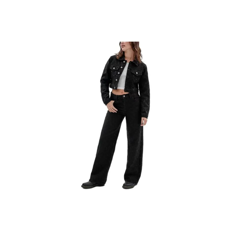 GUESS Originals Lace Denim Cropped Jacket Jackets Coats Women's Black-1