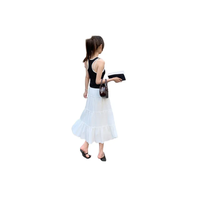 Tonlion Casual Long Skirts Women's Raw White-0