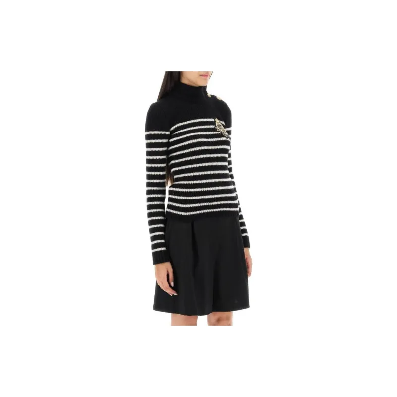 BALMAIN Logo Patch Striped Jumper-3