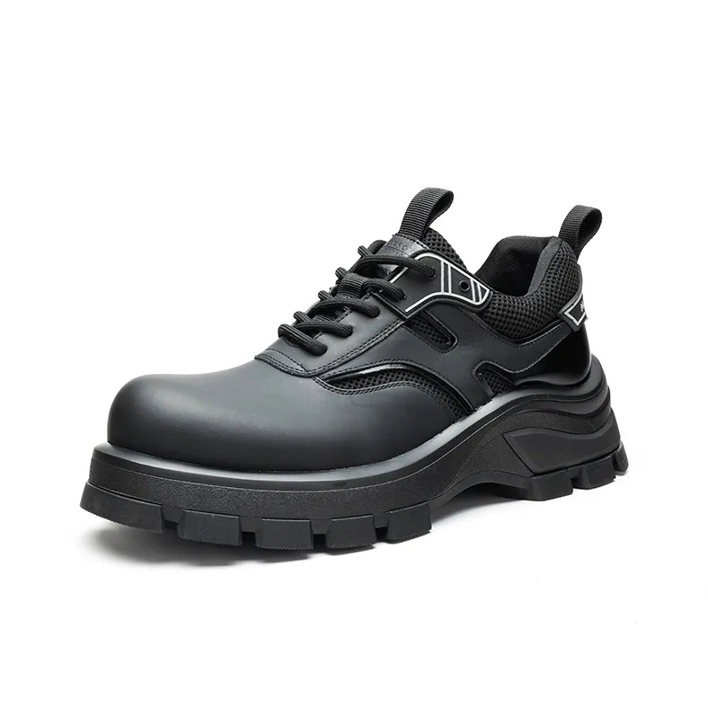 HARSON Abrasion Resistant Height Increasing Low Top Derby Shoes, Casual Shoes Men's Black-2