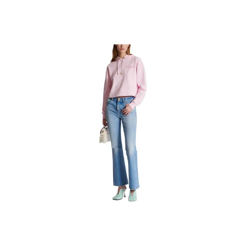 BALMAIN Flocked Logo Cropped Hoodie-1