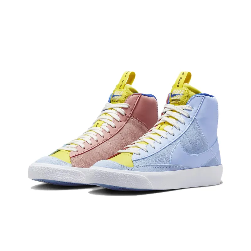 Nike Blazer Anti Slip Wear Resistant Mid Top Kids' Skateboarding Shoes Blue Yellow Pink Teenagers-2