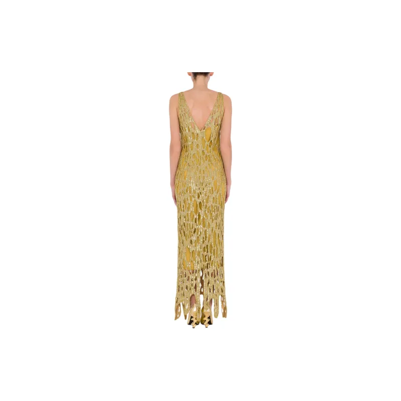 MOSCHINO Morphed Effect Satin Dress With Sequins Slip Dresses Women's Yellow-2