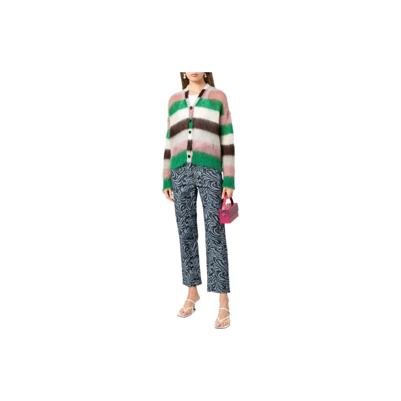 LOEWE Stripe Mohair Cardigan 'Green/Pink'-1