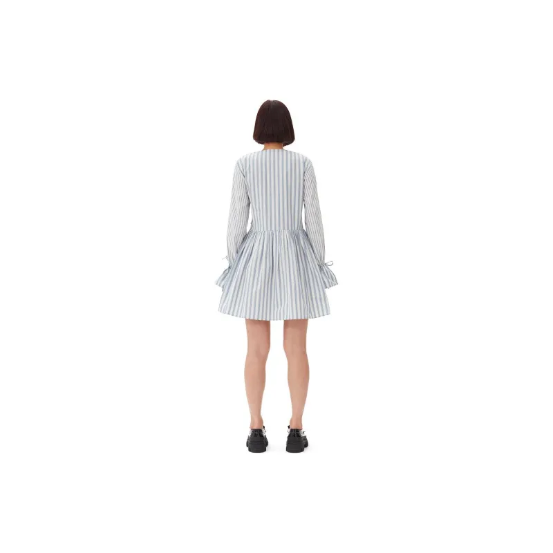 GANNI Stripe print Cotton Mini Wrap Dress-2