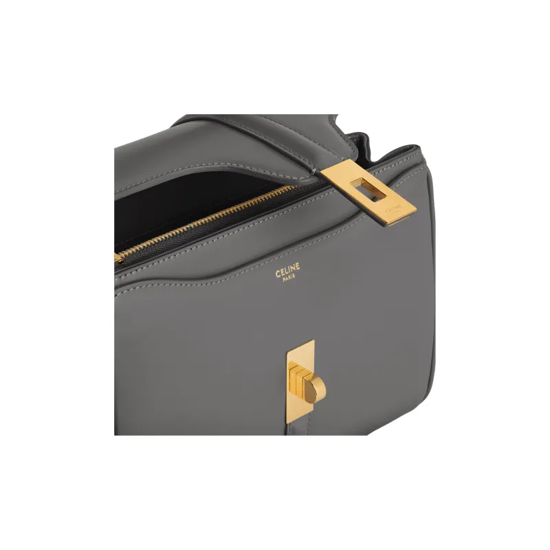 CELINE Satin Calfskin Shoulder Bag Crossbody Bag Handbag Small Size Women's Smoke Black-3