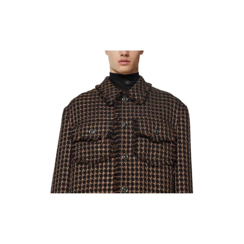 VERSACE Checked Tweed Button Up Jacket-4