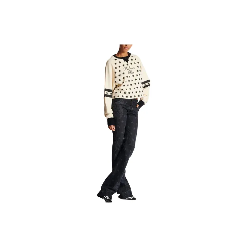 BALMAIN Signature Stars Sweater 'Cream/Black'-4