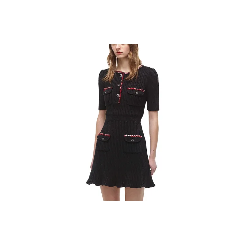 Self portrait Short Sleeved Dress Women's Classic Black-2