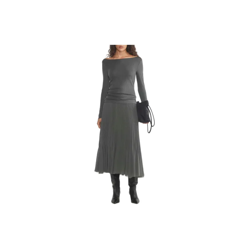 ARITZIA Wilfred New Twirl Pleated Skirt Casual Long Skirts Women's Coal Grey/Coal Gray-2