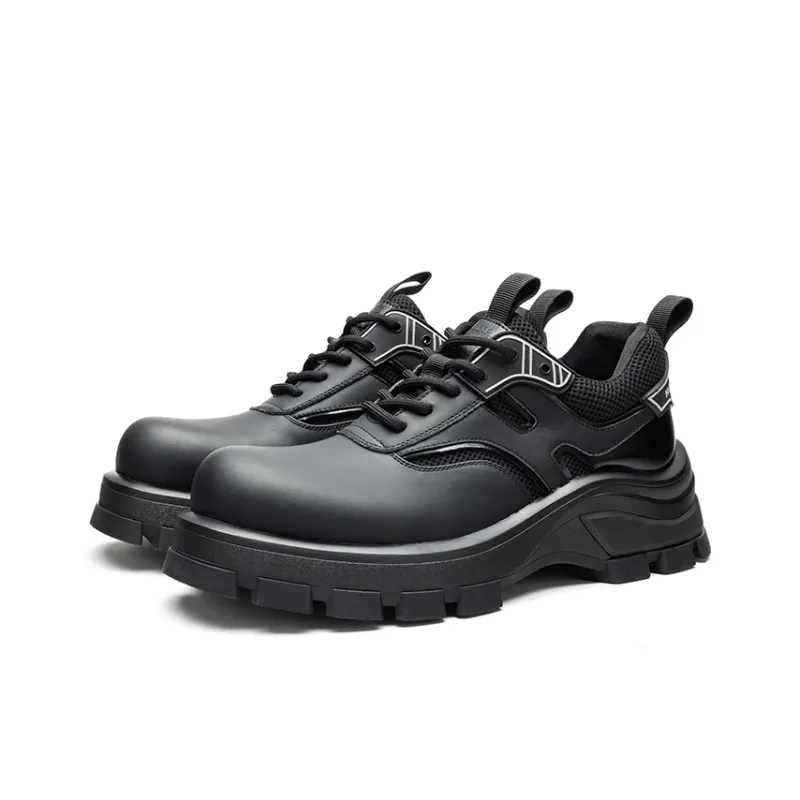 HARSON Abrasion Resistant Height Increasing Low Top Derby Shoes, Casual Shoes Men's Black-1