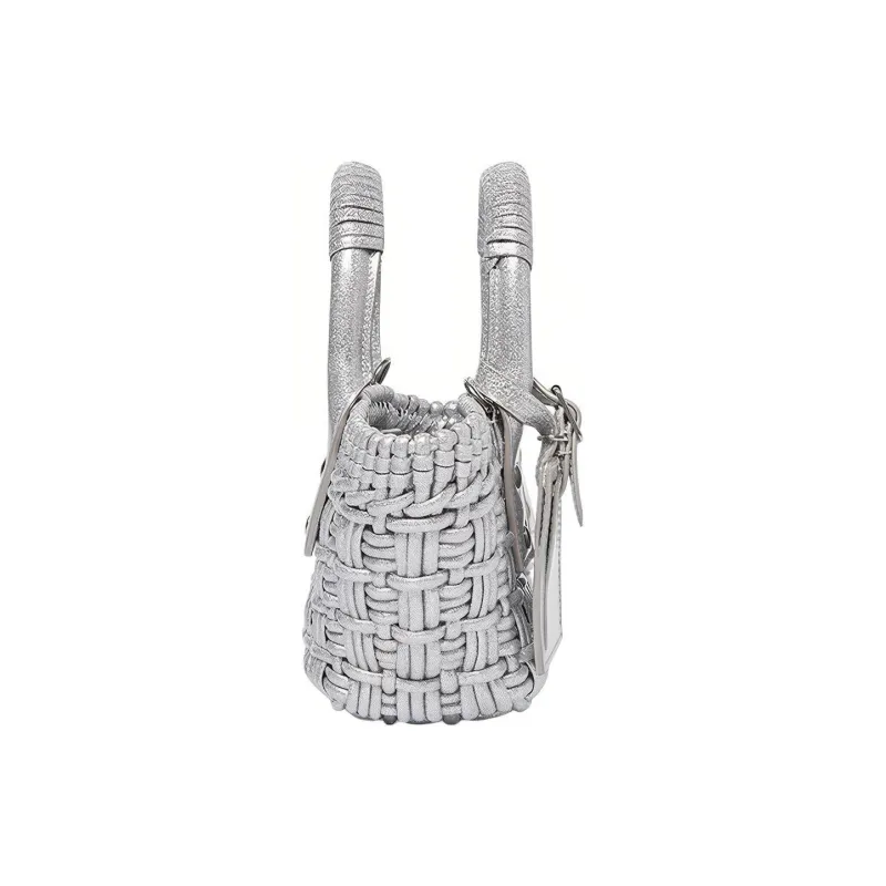 Balenciaga BISTRO Interior Zip Pocket Basket Bag Hand Held Shoulder Crossbody Bag Mini Women's Gray-3