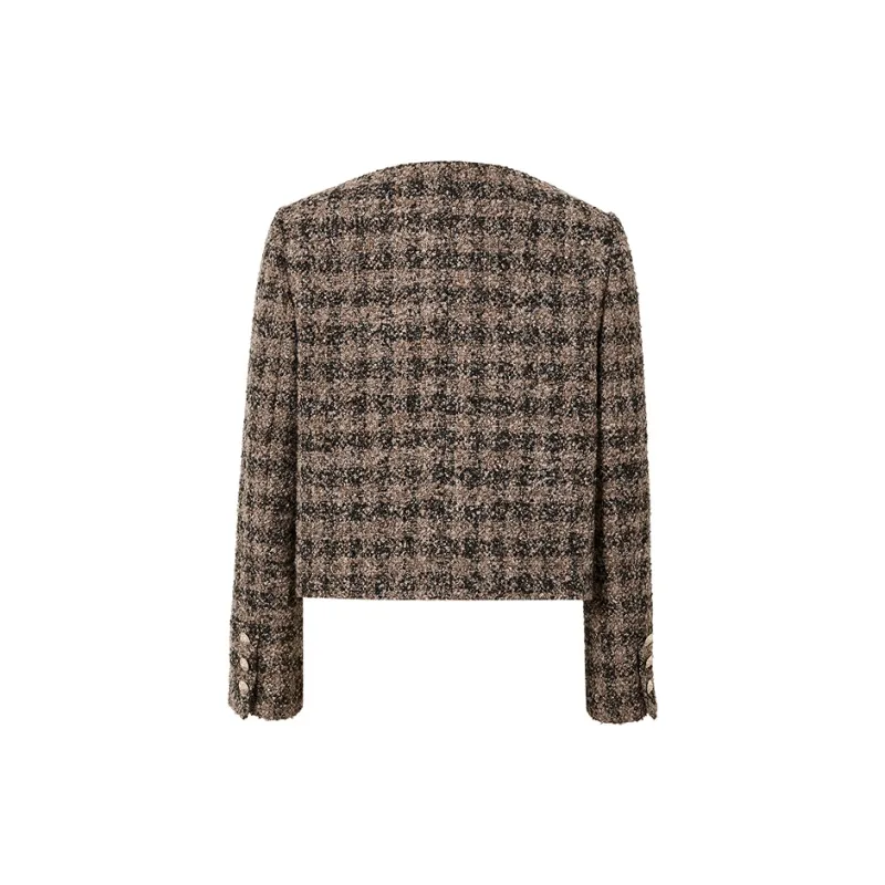 Hopeshow Cropped Coat Women's Coffee Plaid-1