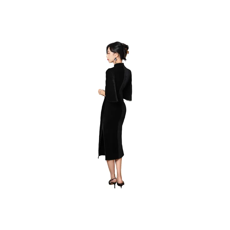 Red Colored Clothes Cheongsam Women's Black-1