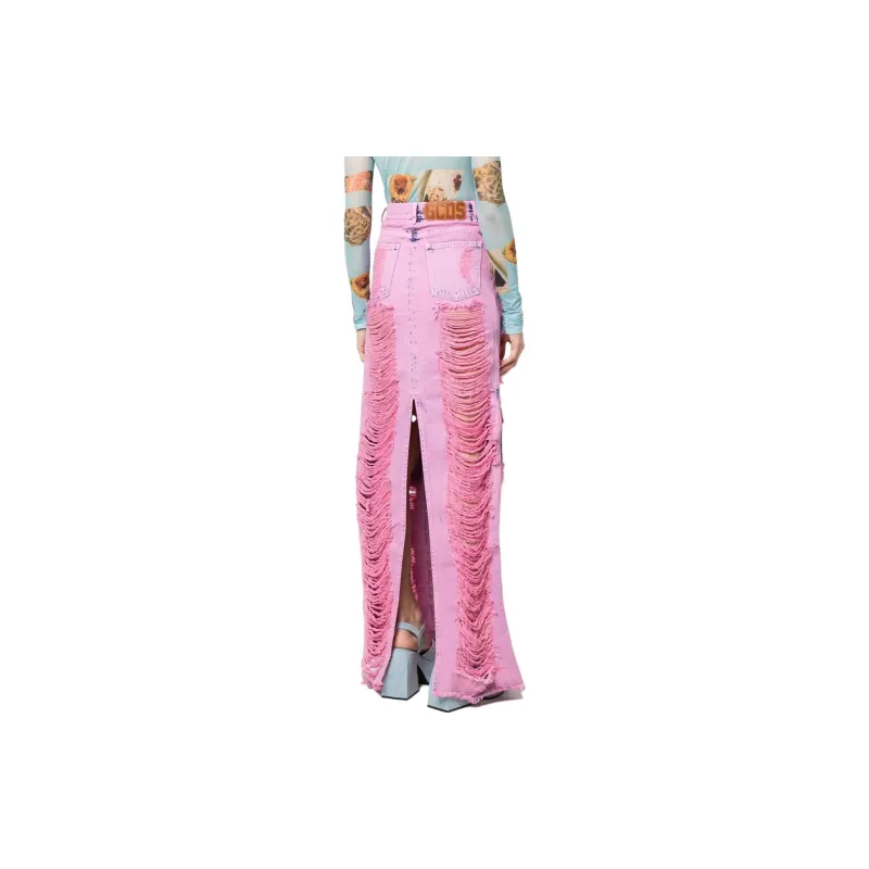 GCDS Frayed denim Cargo Maxi Skirt-3