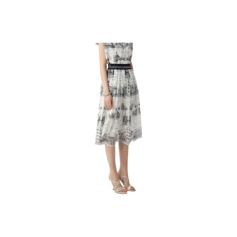 DEGAIA Casual Long Skirt Women's Black Positioning Floral-2