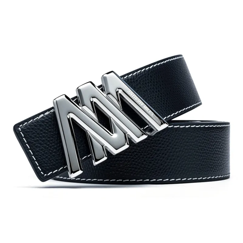 Anthony Miles Top Grain Cow Leather Leather Belts Men's Black 3.4cm-1