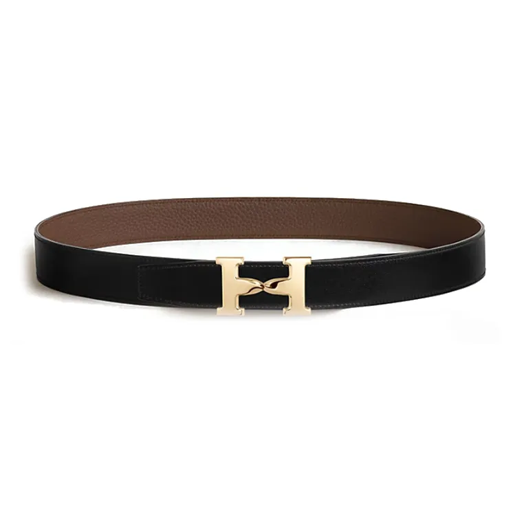 HERMES Calfskin, Stainless Steel, Rubber Leather Belts Women's Black/Brown Width 3.2cm-0