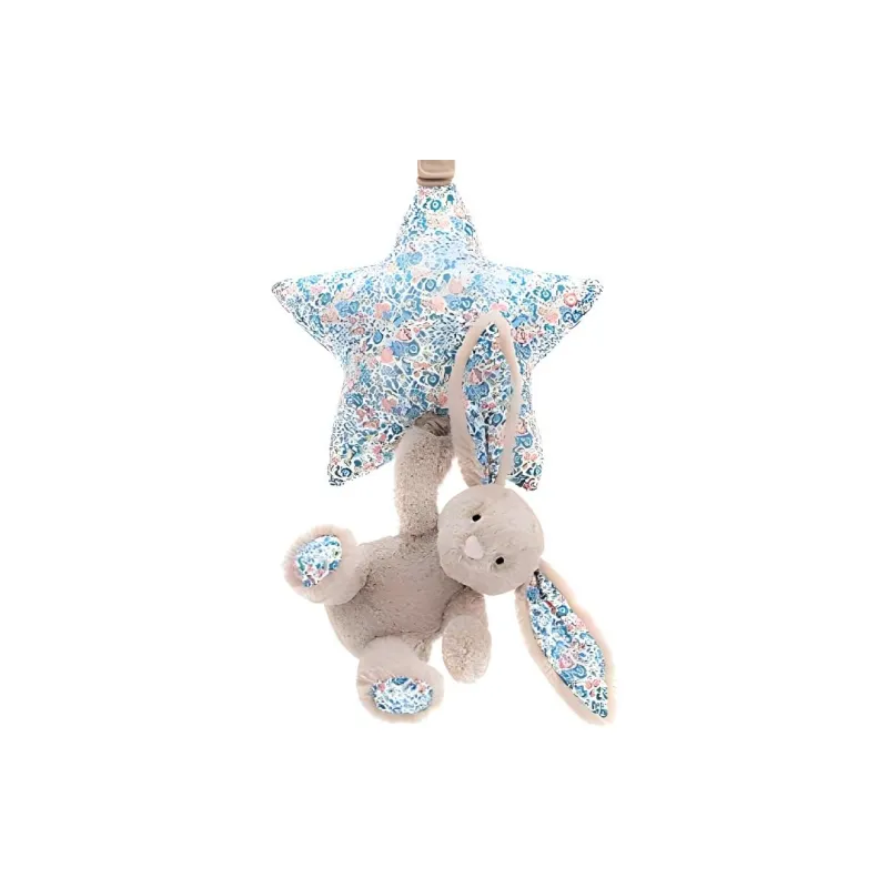 JELLYCAT Bunny Collection Floral Print Bunny, Music Bell Pull Blue Dolls Plush Doll 28cm High-2