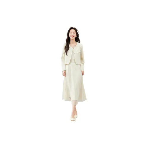 VIMLY Two Piece Skirt Sets Women's Apricot