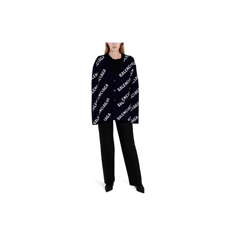Balenciaga Diagonal Monogram Logo Cardigan 'Navy/White'-2