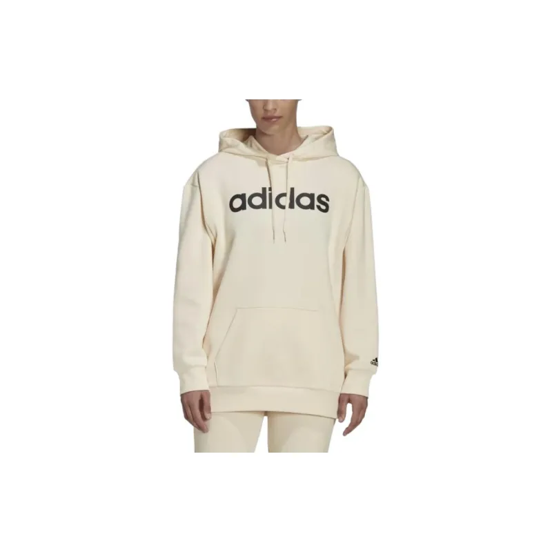 Adidas Essentials Oversize Fleece Hoodie Sweatshirt Women's Beige-1