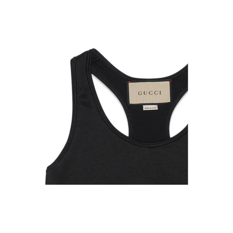 GUCCI Logo Jacquard Crop Top Black Yellow-4
