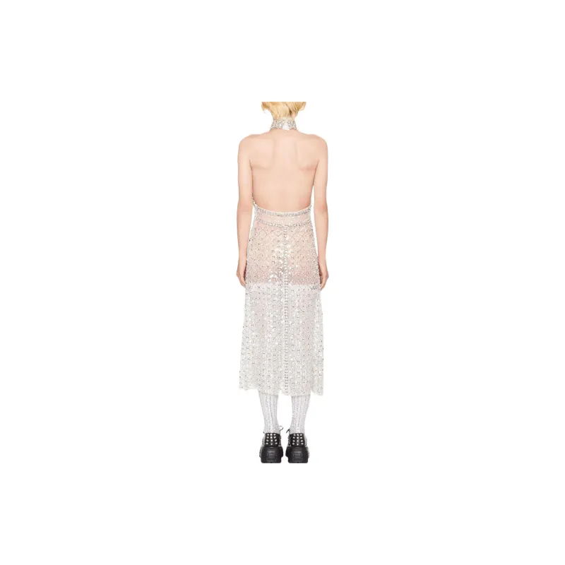 MIU MIU Halterneck Embroidered Organza Dress-1