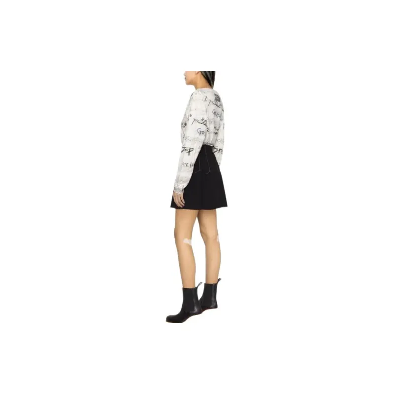 BALMAIN Brush Stroke Print Long Sleeved T Shirt Women's White-3
